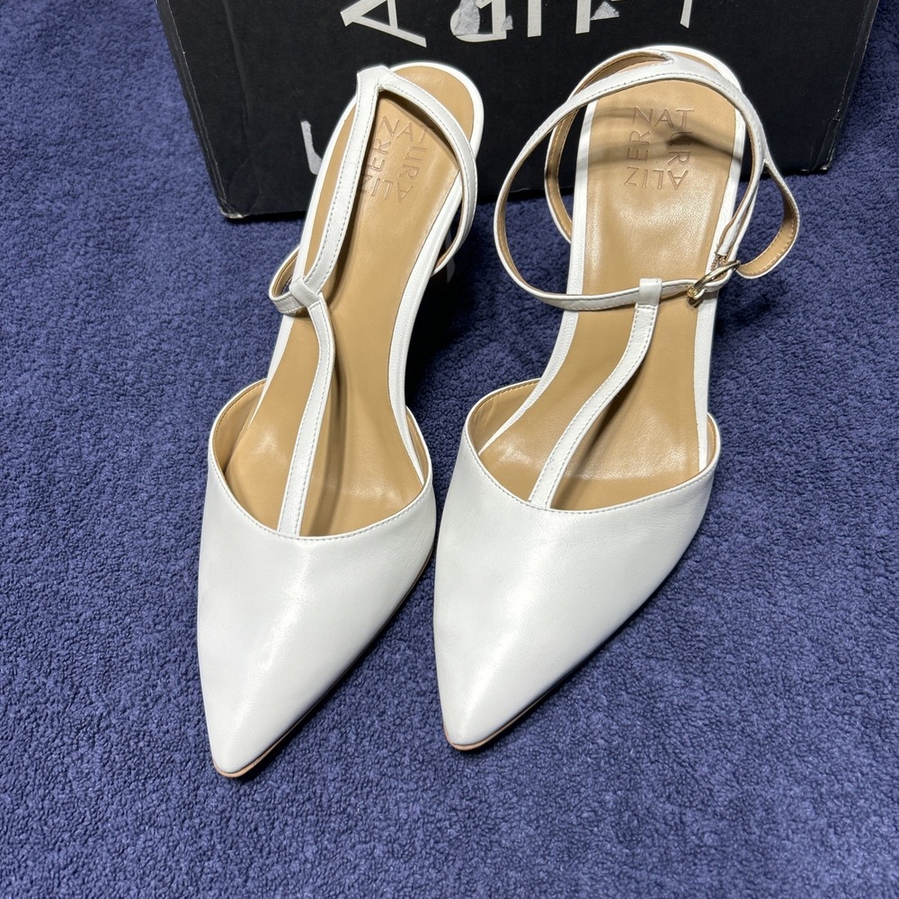 Naturalizer Astrid T-Strap Pointy‎ Pump White Leather 10W New In Box Comfort